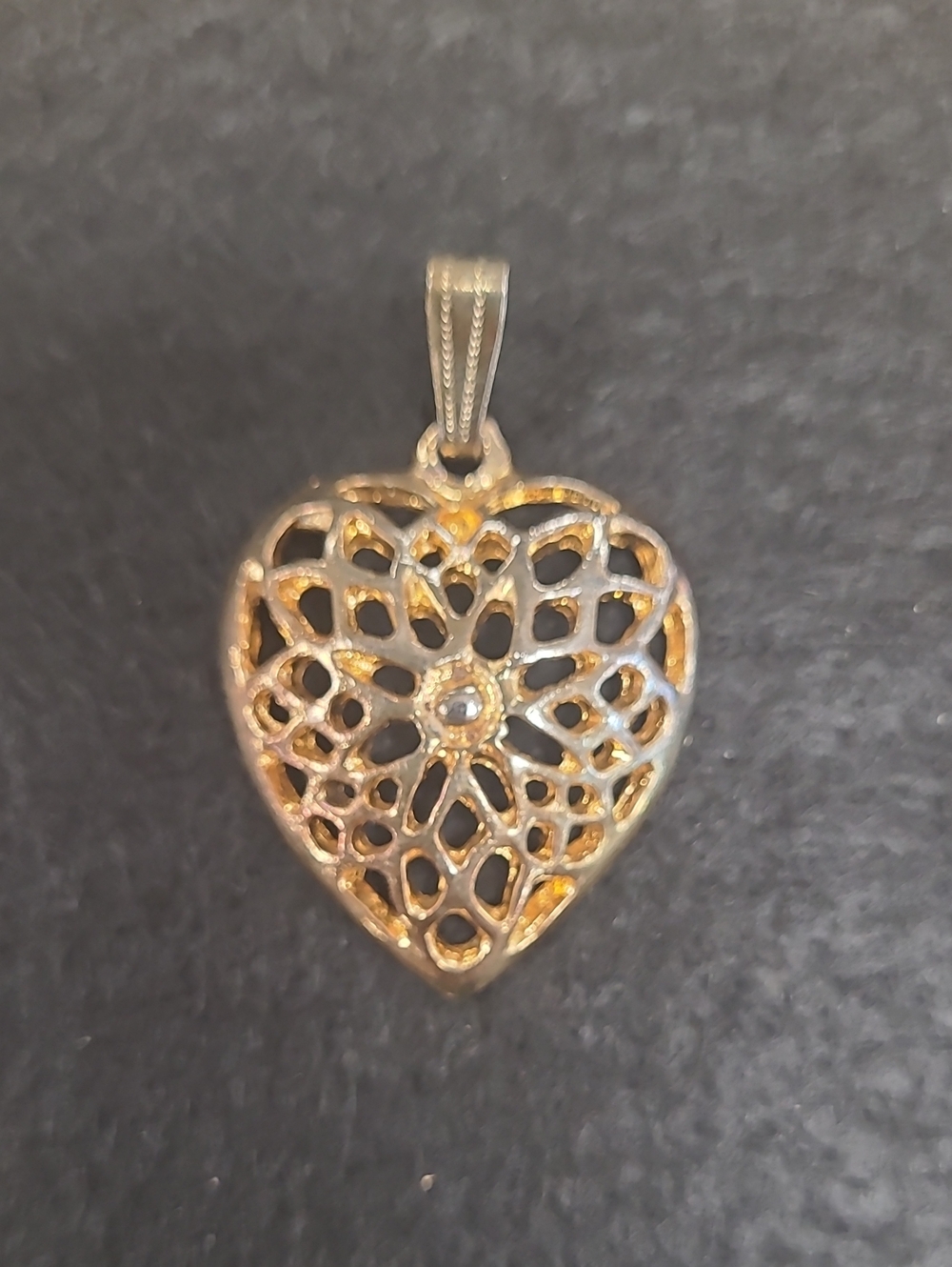 Gold Tone Heart Filigree Pendant